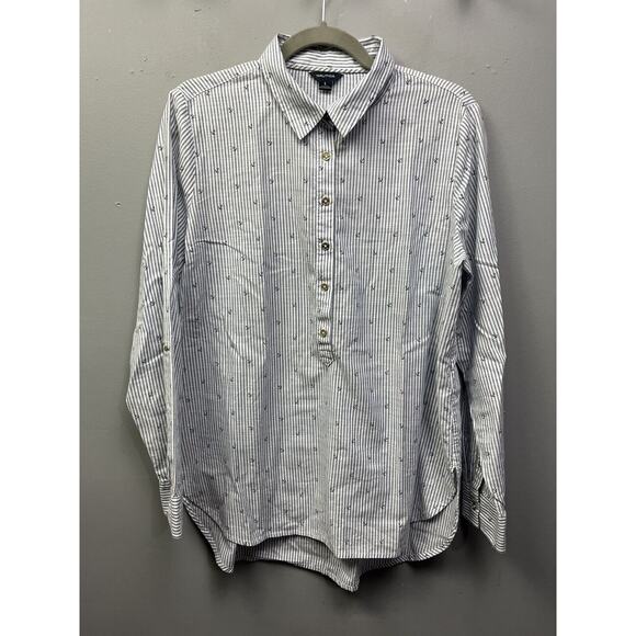 Nautica shirt Womens large striped anchor‎ popover lightweight button front - Picture 1 of 6